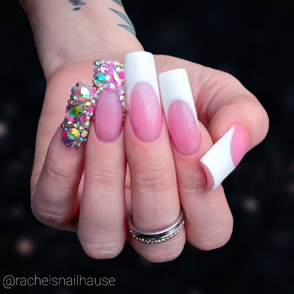 "Glitter of Hope" - Luxury White French-Tip Gel-X Full Cover Press-On Nails